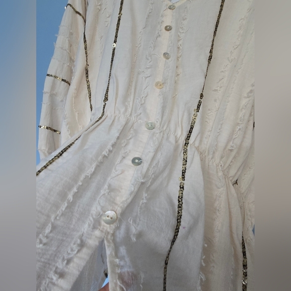 Ellison Boho Sequin Blouse M Cream Nwt - Picture 3 of 8